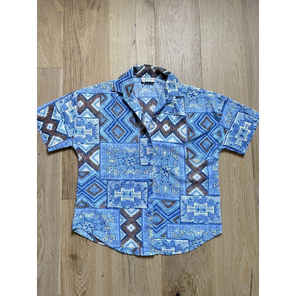 Vintage Geometric Shirt 1970s Aztec Blouse Union Label Made in USA Single Stitch